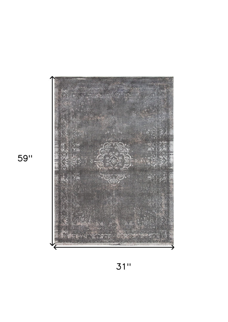 3' X 5' Gray Medallion Non Skid Area Rug