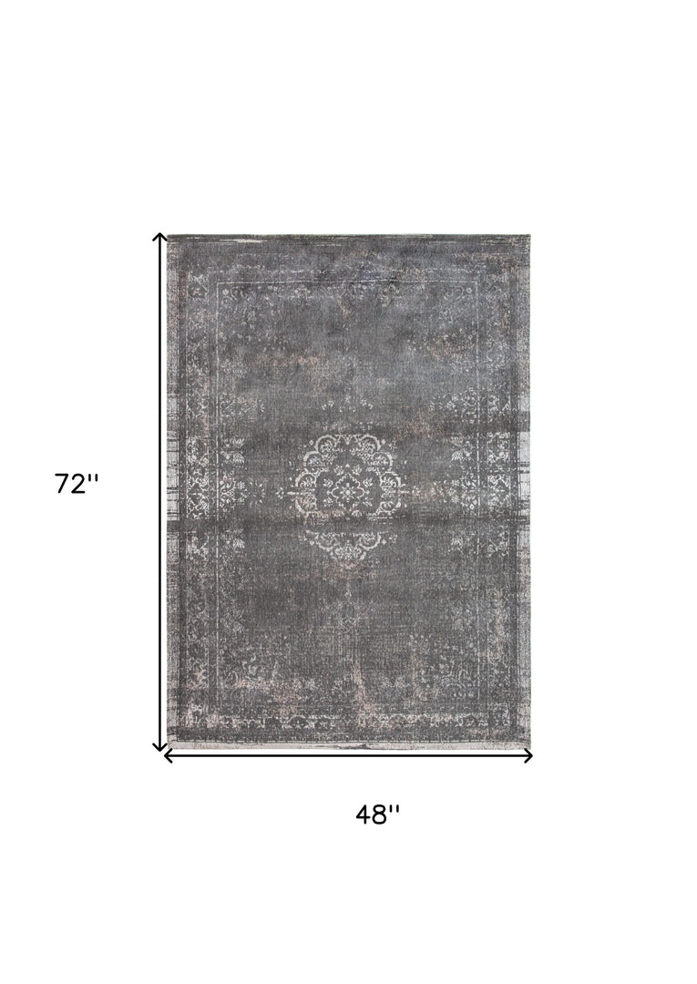 5' X 7' Gray Medallion Non Skid Area Rug