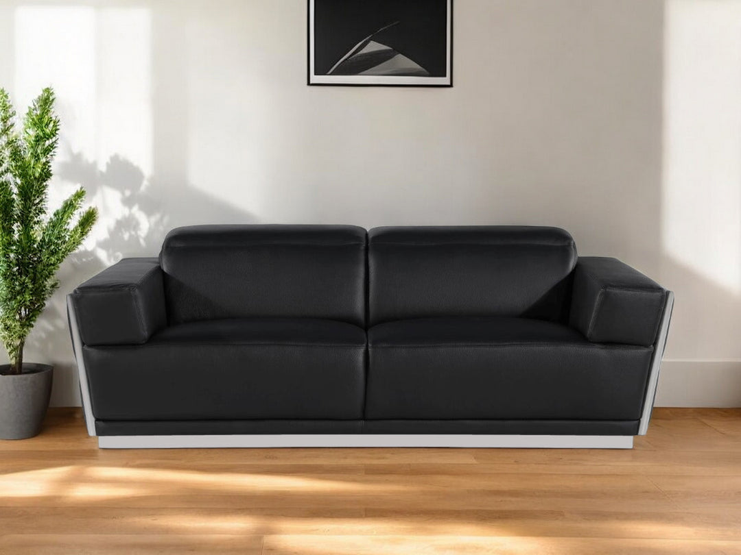 89" Black And Silver Leather Sofa