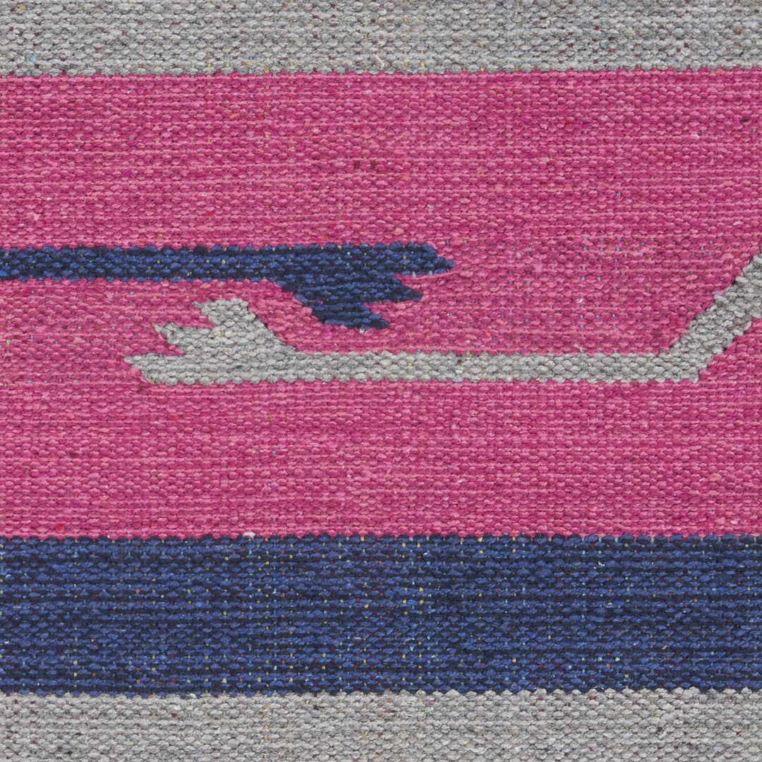 4' X 6' Pink and Blue Southwestern Handmade Area Rug With Fringe