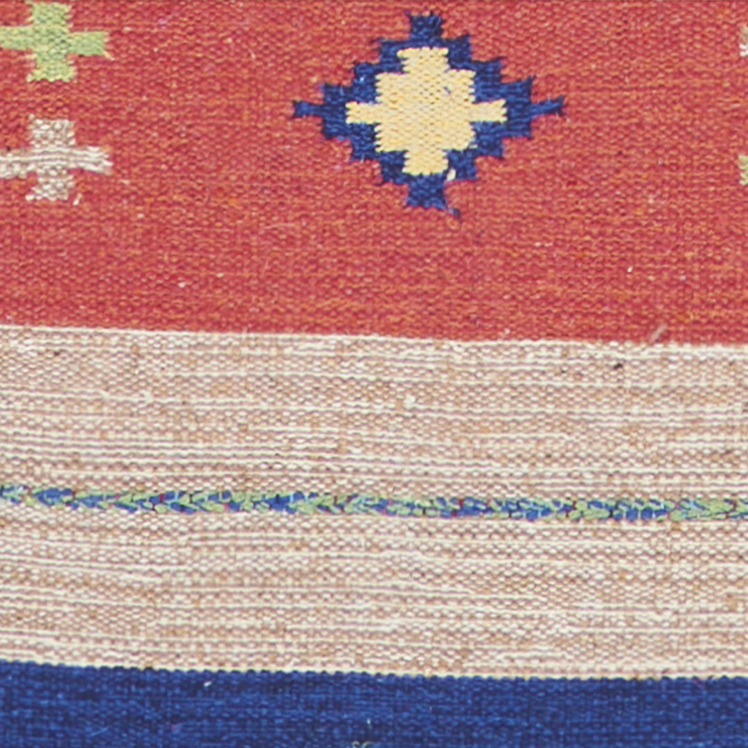 5' X 7' Beige and Red Southwestern Handmade Area Rug With Fringe