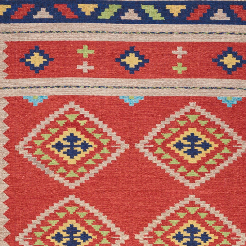 5' X 7' Beige and Red Southwestern Handmade Area Rug With Fringe