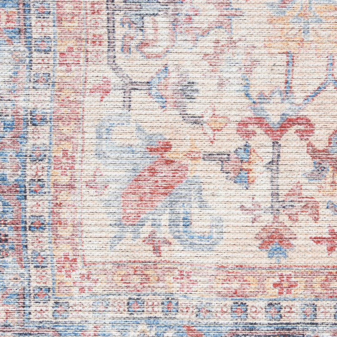 12' Runner Beige and Blue Floral Power Loom Distressed Runner Rug