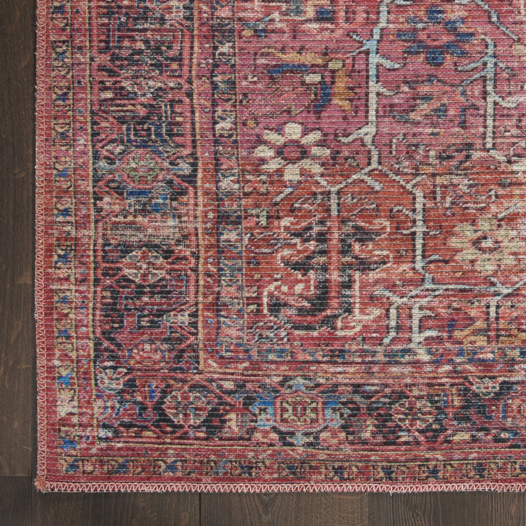 12' Runner Blue and Red Floral Power Loom Distressed Runner Rug