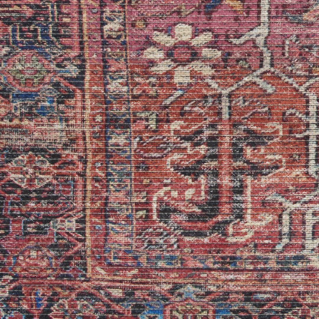 12' Runner Blue and Red Floral Power Loom Distressed Runner Rug