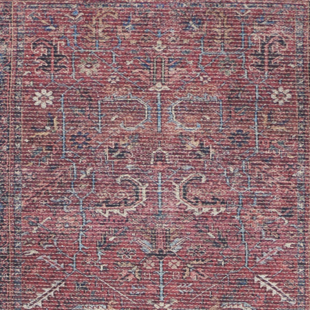 12' Runner Blue and Red Floral Power Loom Distressed Runner Rug