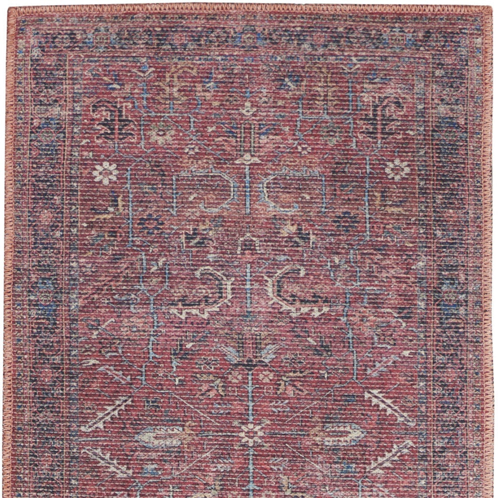 12' Runner Blue and Red Floral Power Loom Distressed Runner Rug