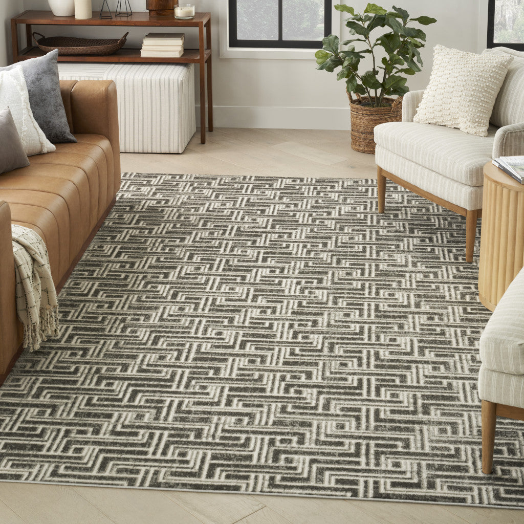 9' X 12' Gray Geometric Distressed Area Rug