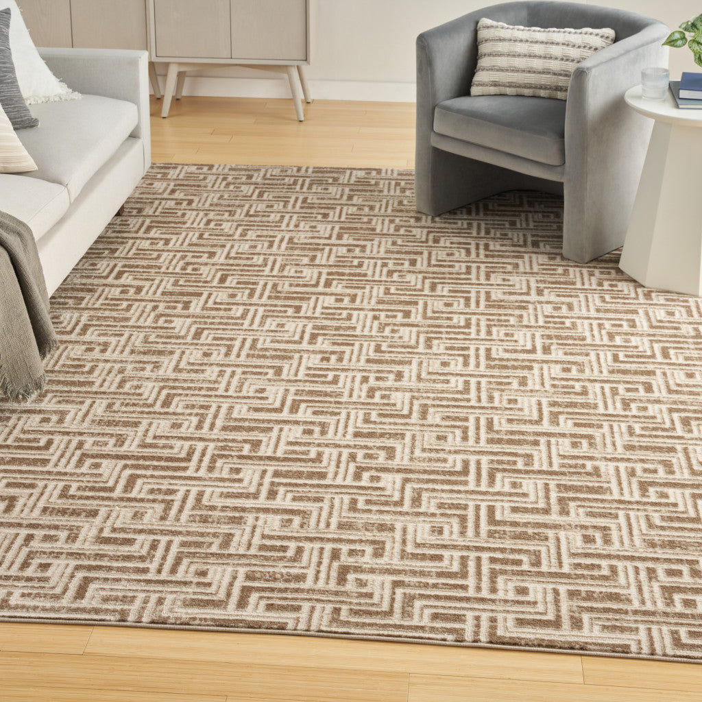 8' X 10' Brown Geometric Distressed Area Rug