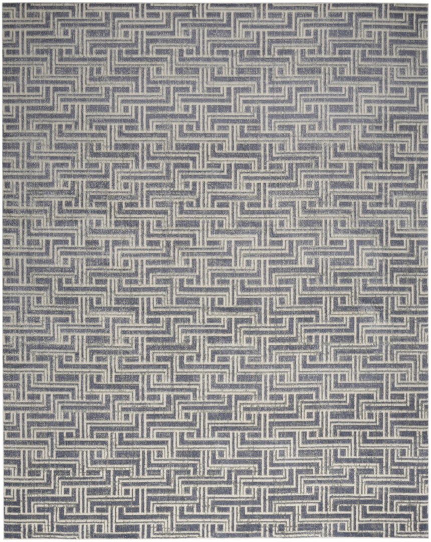 5' X 7' Blue Geometric Distressed Area Rug