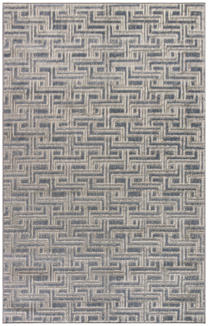 4' X 6' Blue Geometric Distressed Area Rug