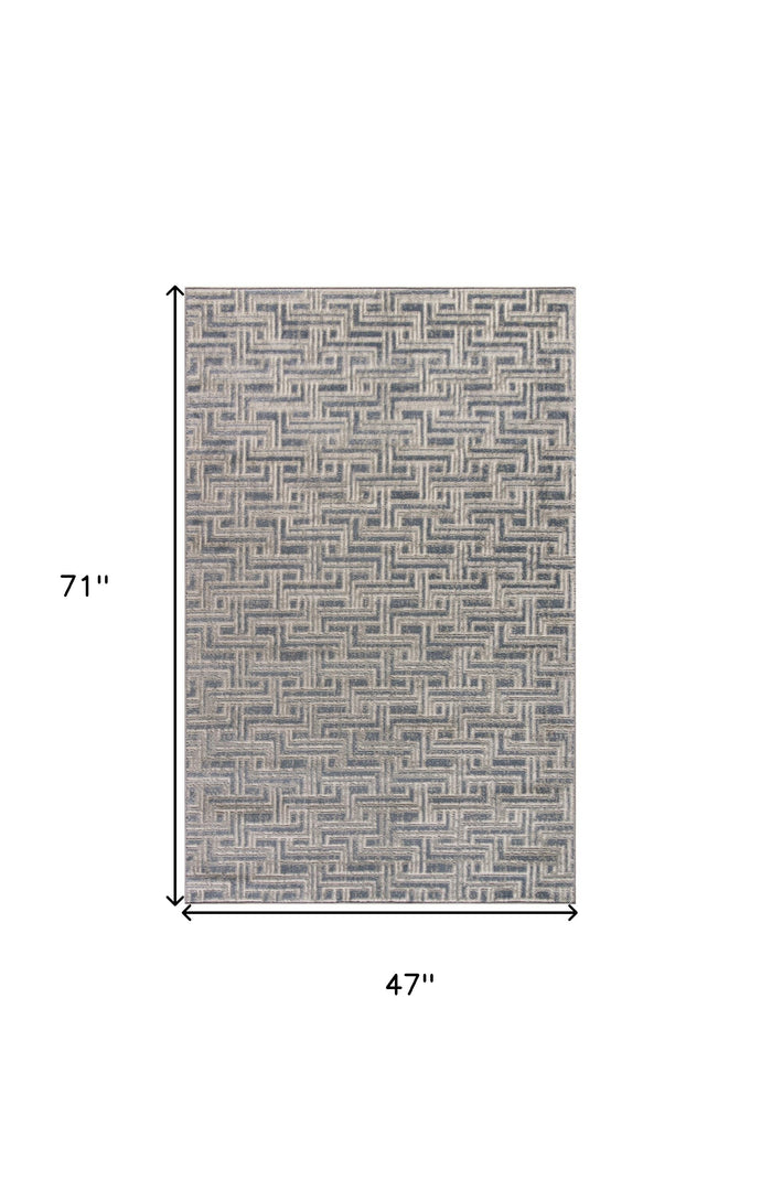 4' X 6' Blue Geometric Distressed Area Rug