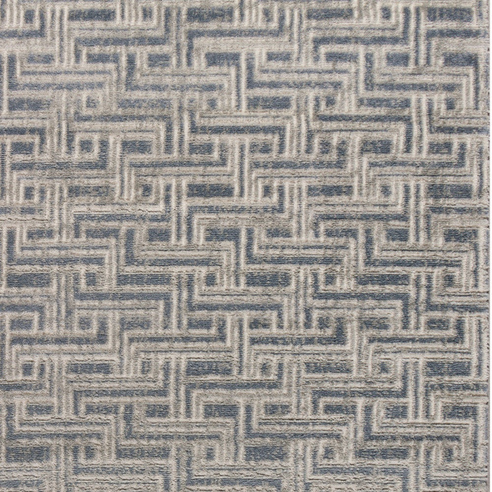 4' X 6' Blue Geometric Distressed Area Rug