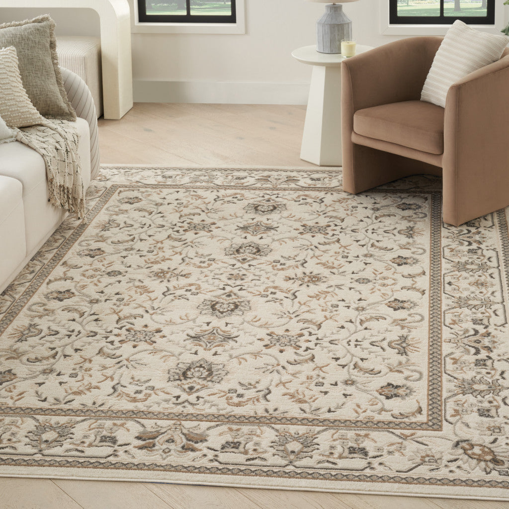 8' X 10' Cream Floral Distressed Area Rug