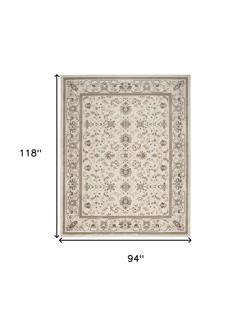 8' X 10' Cream Floral Distressed Area Rug