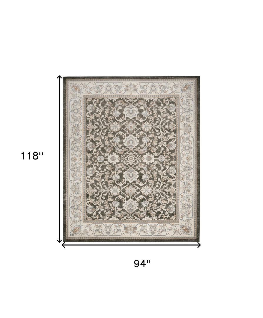 8' X 10' Gray Floral Distressed Area Rug