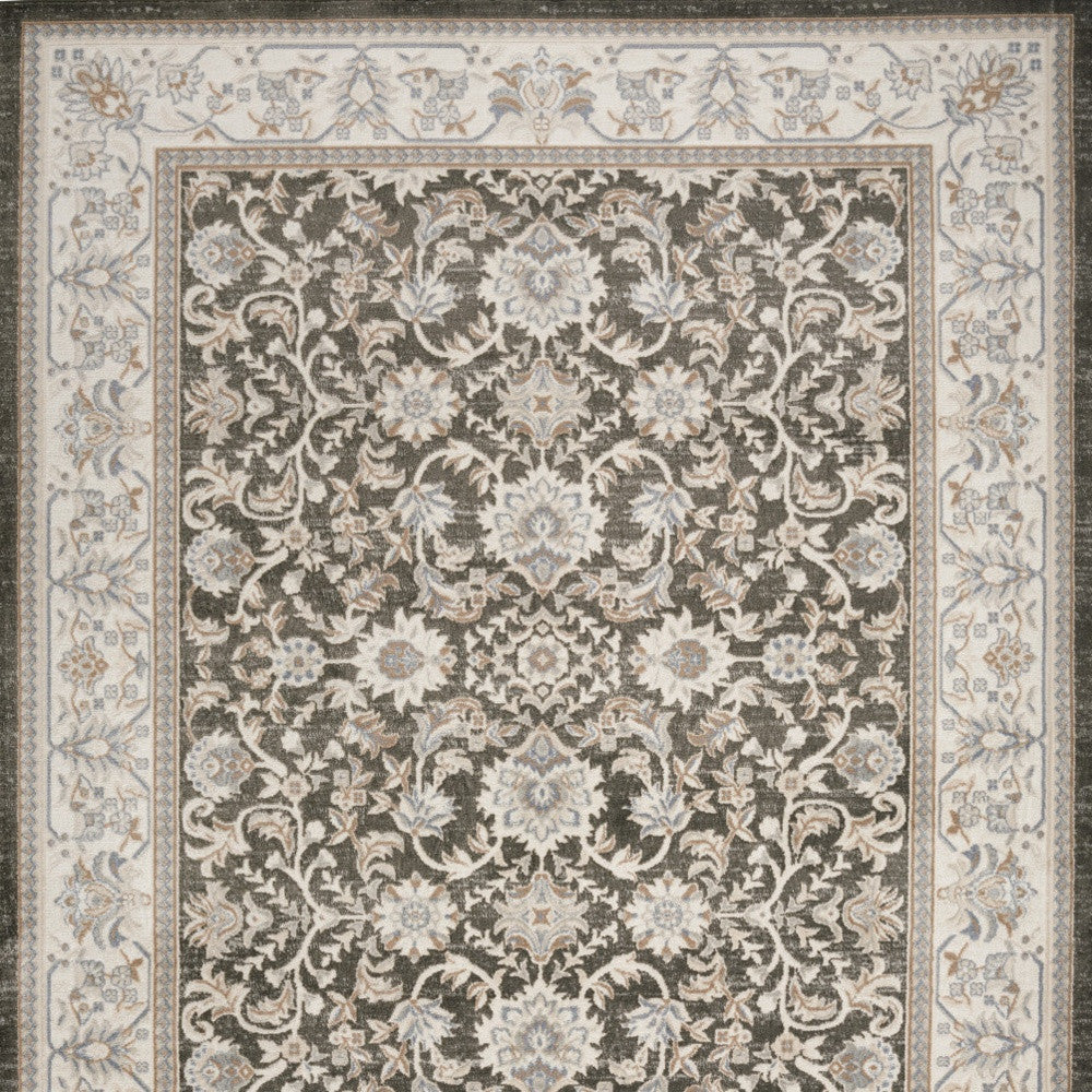 8' X 10' Gray Floral Distressed Area Rug