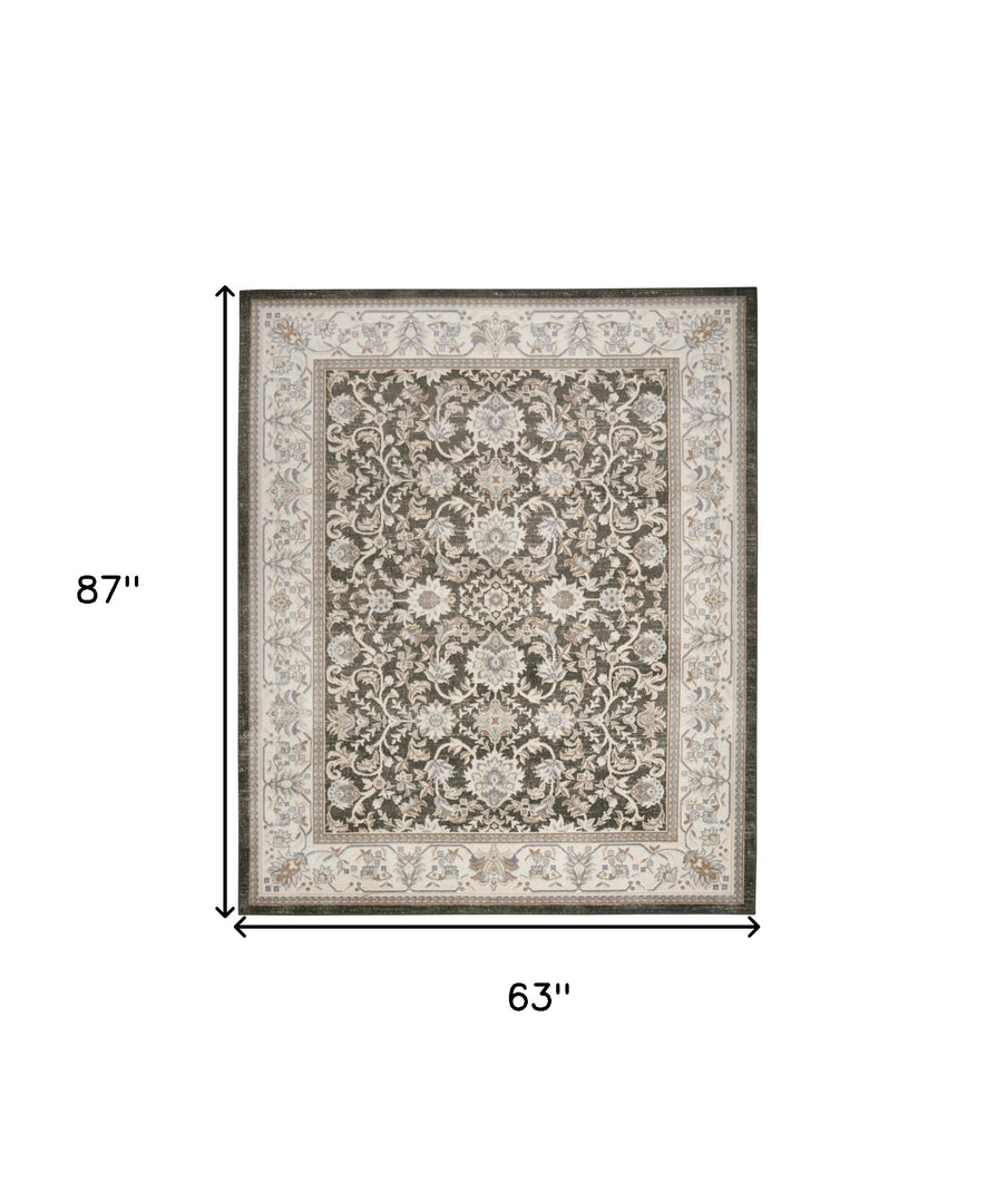 5' X 7' Gray Floral Distressed Area Rug