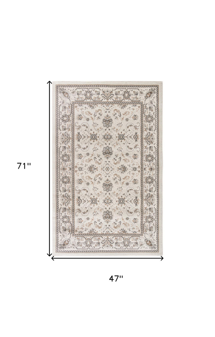 4' X 6' Cream Floral Distressed Area Rug