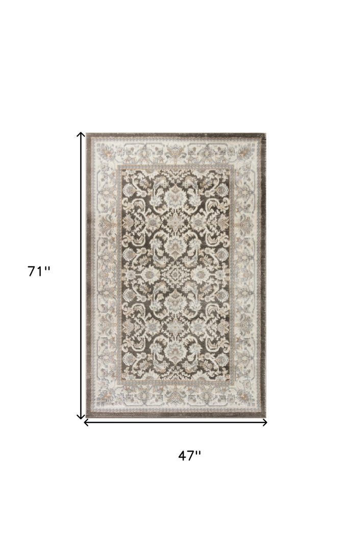 4' X 6' Gray Floral Distressed Area Rug