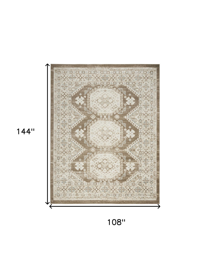 9' X 12' Brown Geometric Distressed Area Rug