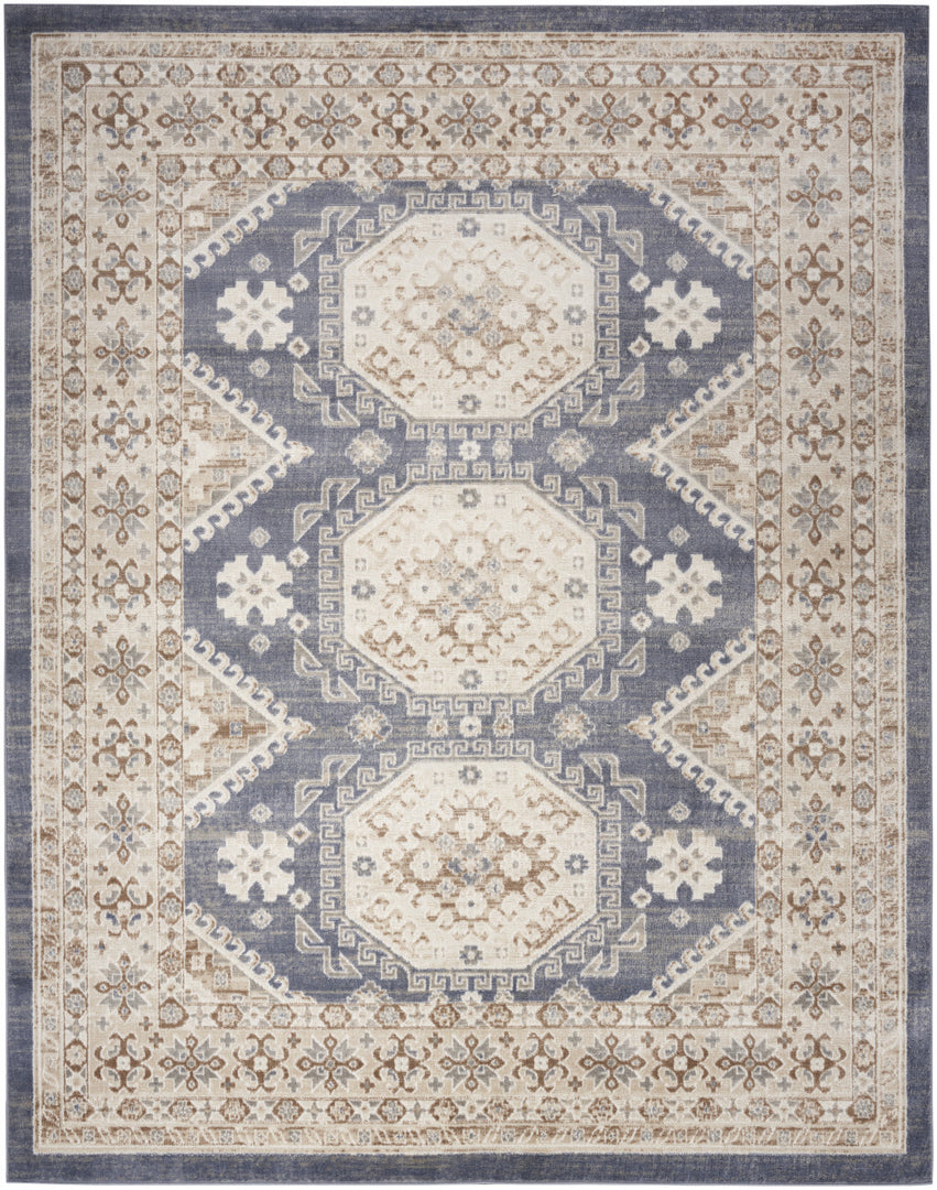 8' X 10' Blue Geometric Distressed Area Rug