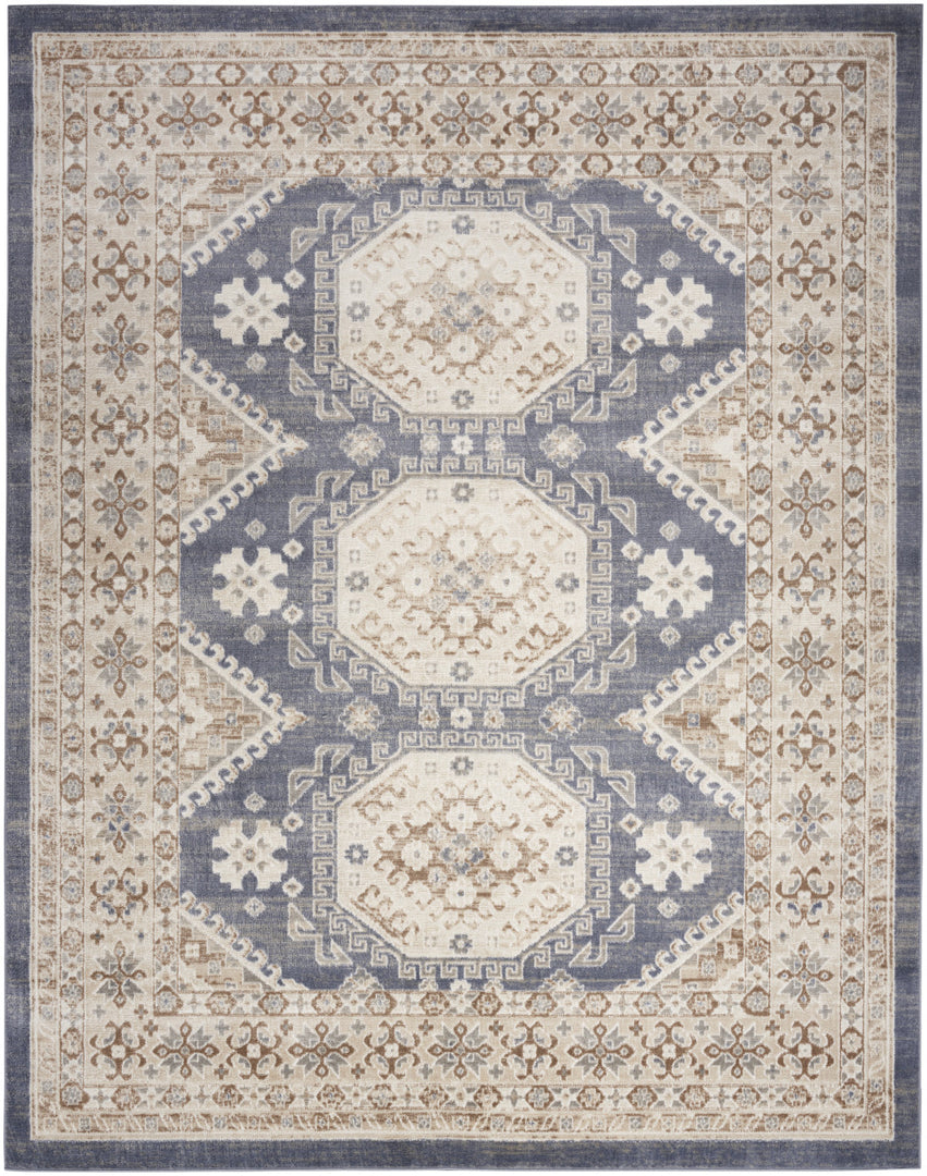 8' X 10' Blue Geometric Distressed Area Rug