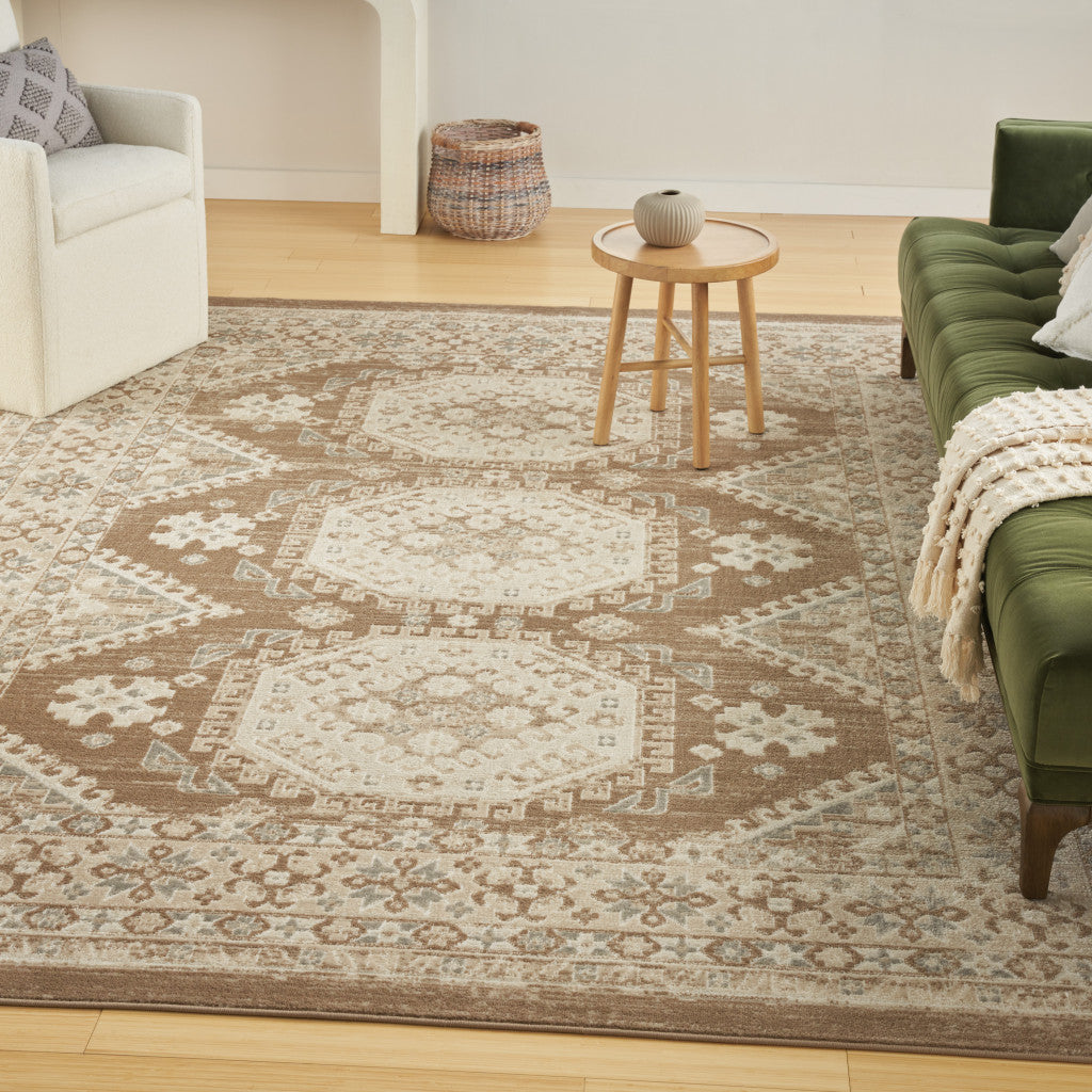 8' X 10' Brown Geometric Distressed Area Rug