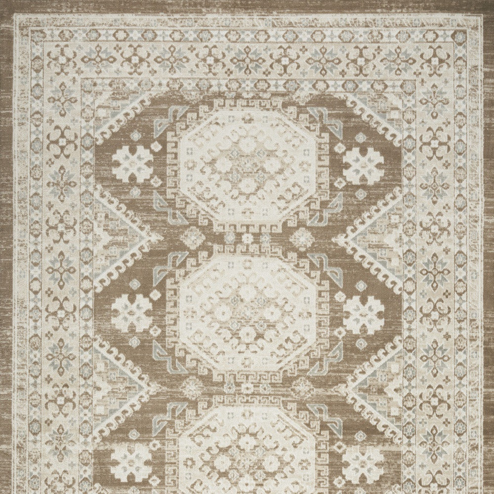 8' X 10' Brown Geometric Distressed Area Rug