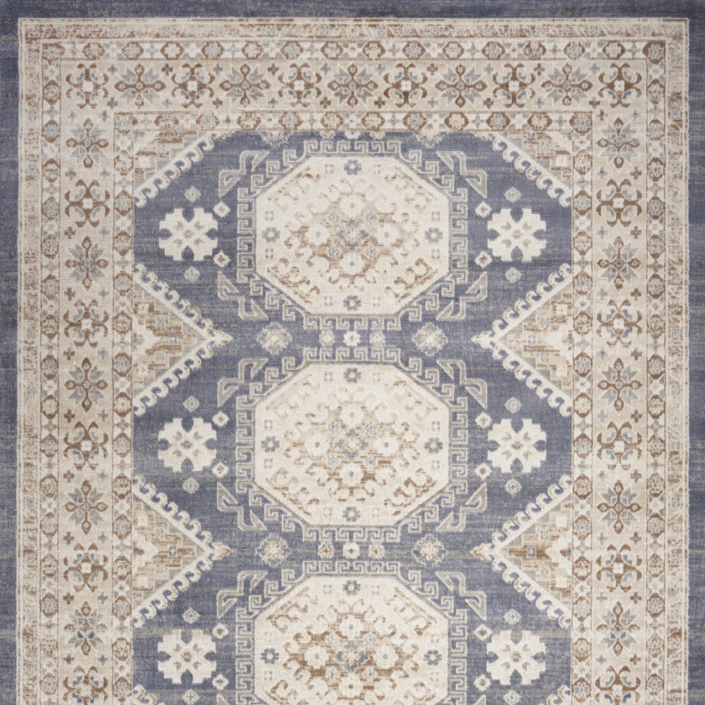 5' X 7' Blue Geometric Distressed Area Rug