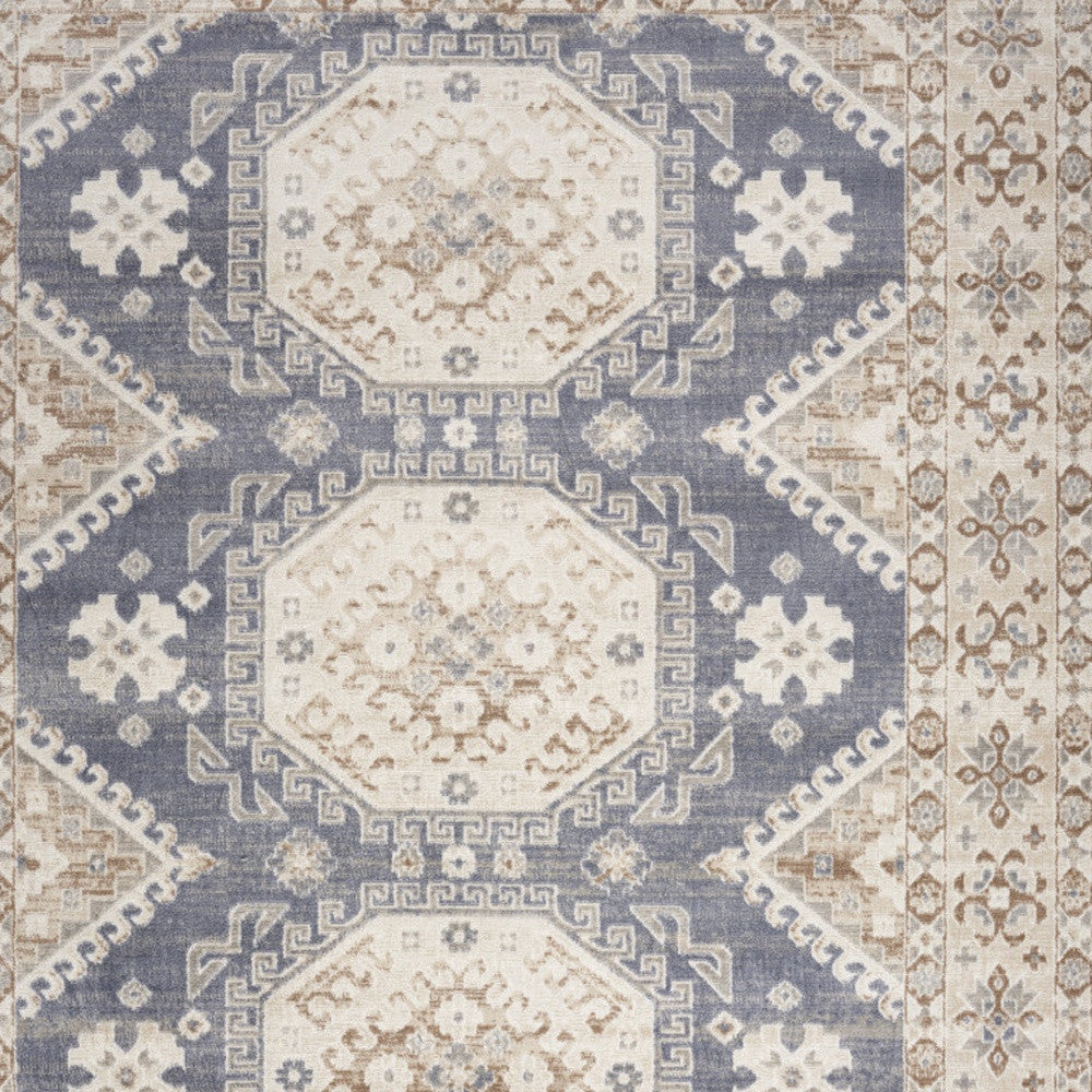 5' X 7' Blue Geometric Distressed Area Rug