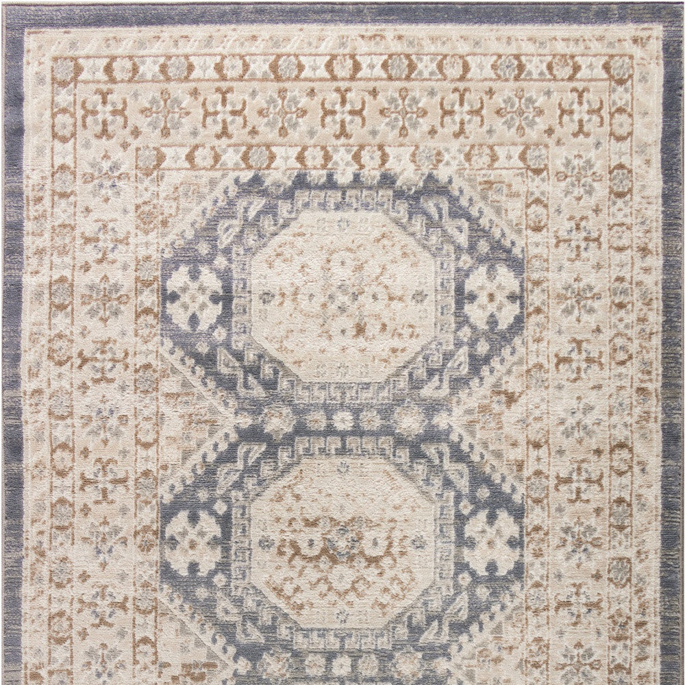 4' X 6' Blue Geometric Distressed Area Rug