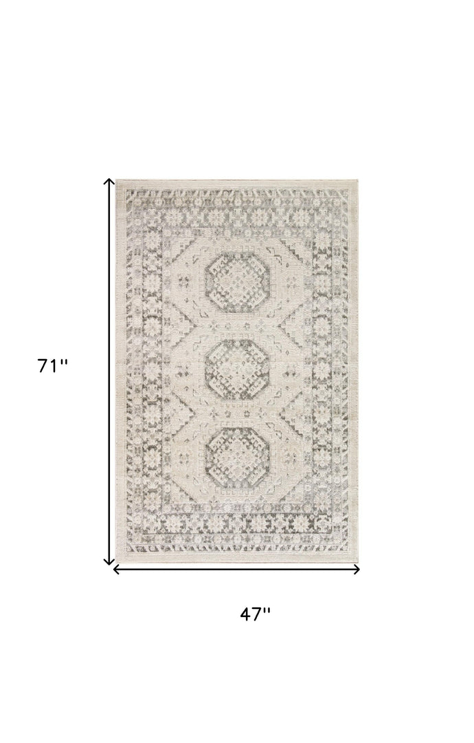 4' X 6' Gray Geometric Distressed Area Rug