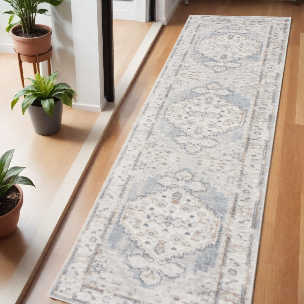 6' Runner Blue Oriental Power Loom Distressed Runner Rug