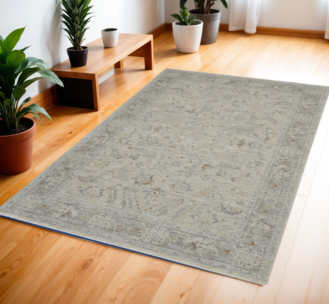 4' X 6' Gray Floral Power Loom Area Rug