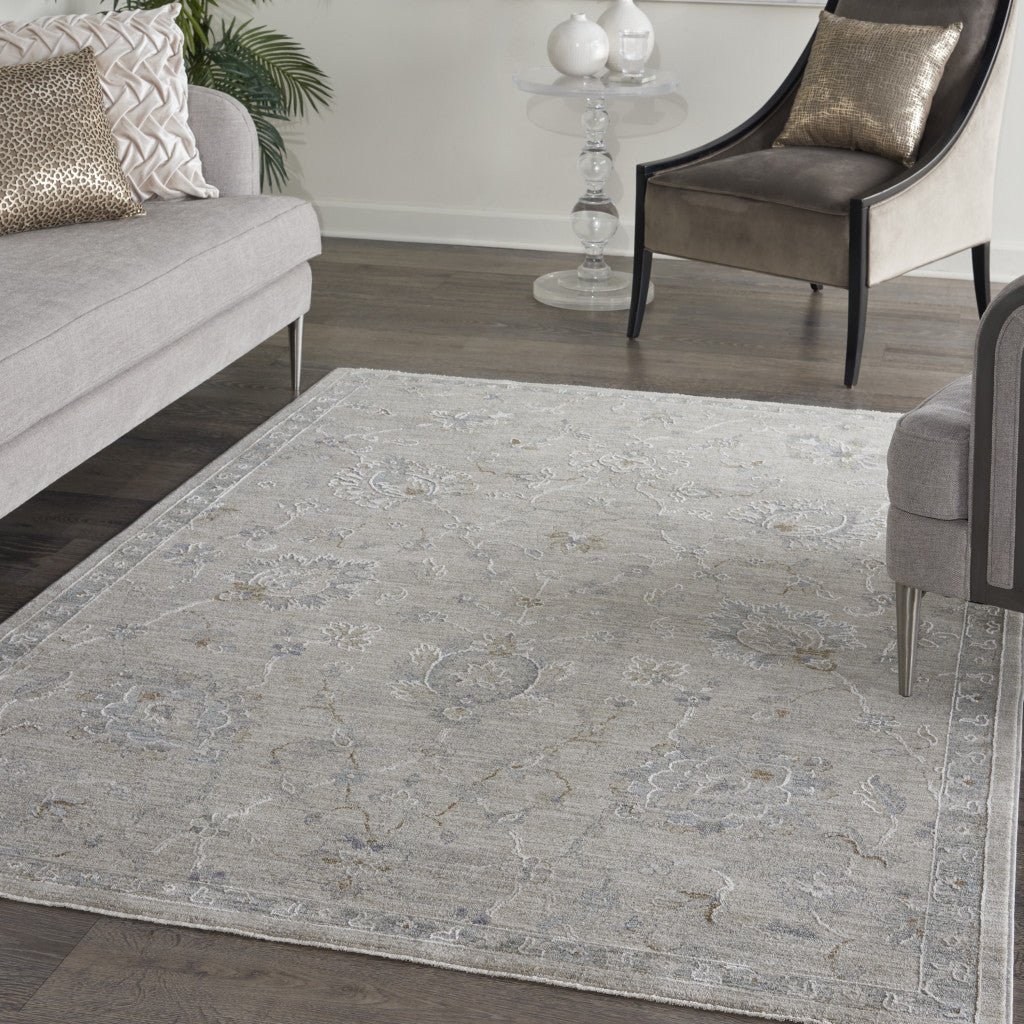 4' X 6' Gray Floral Power Loom Area Rug