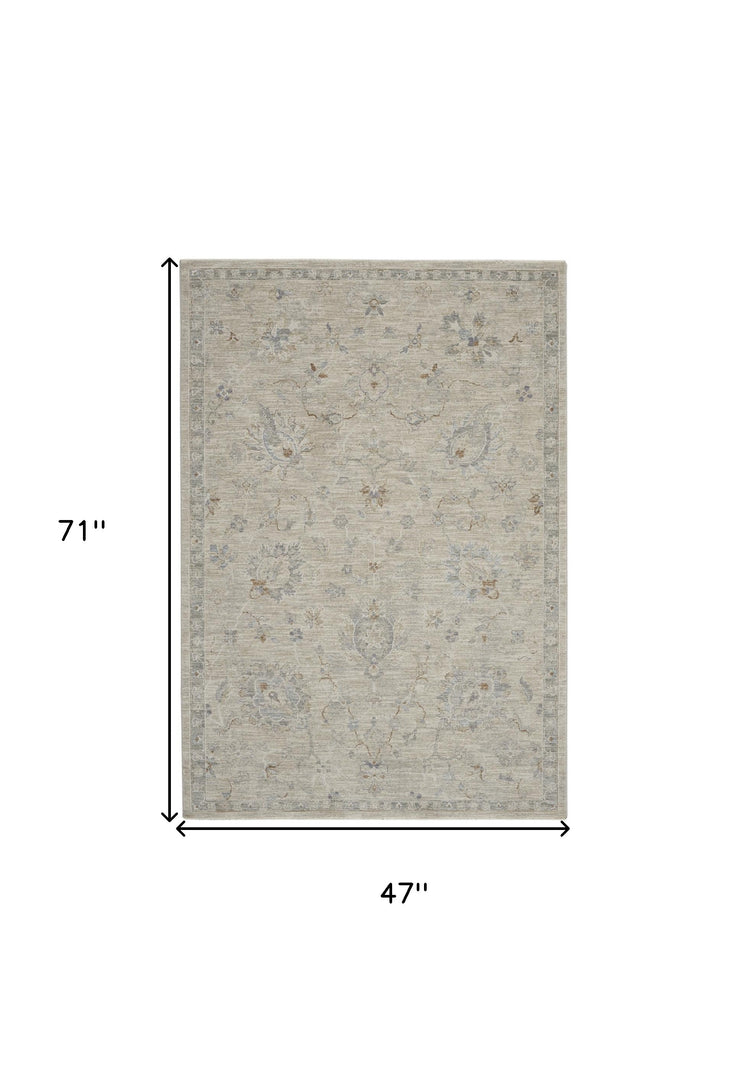 4' X 6' Gray Floral Power Loom Area Rug