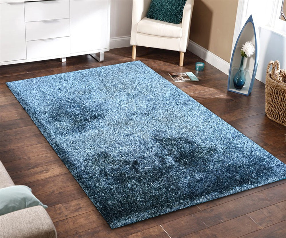 8' X 11' Blue Shag Hand Tufted Area Rug