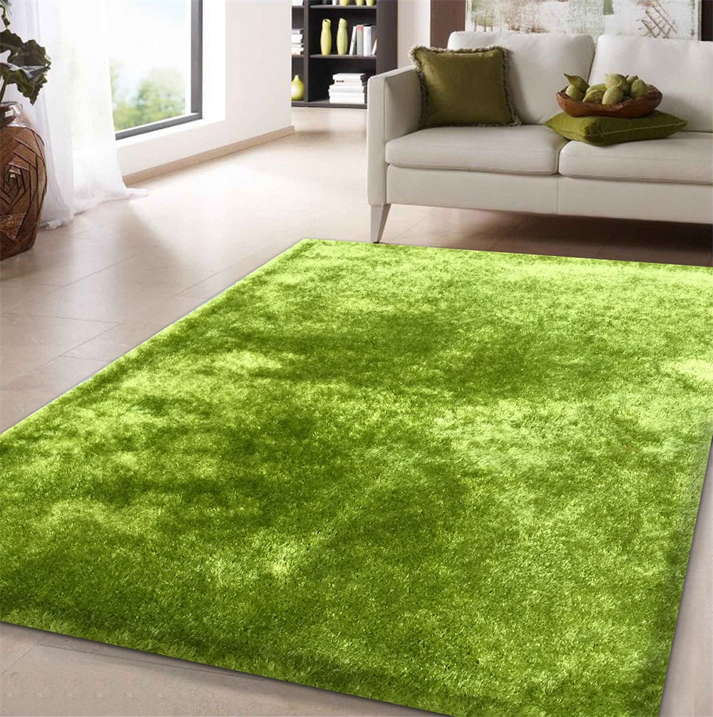 5' X 7' Lime Green Shag Hand Tufted Area Rug