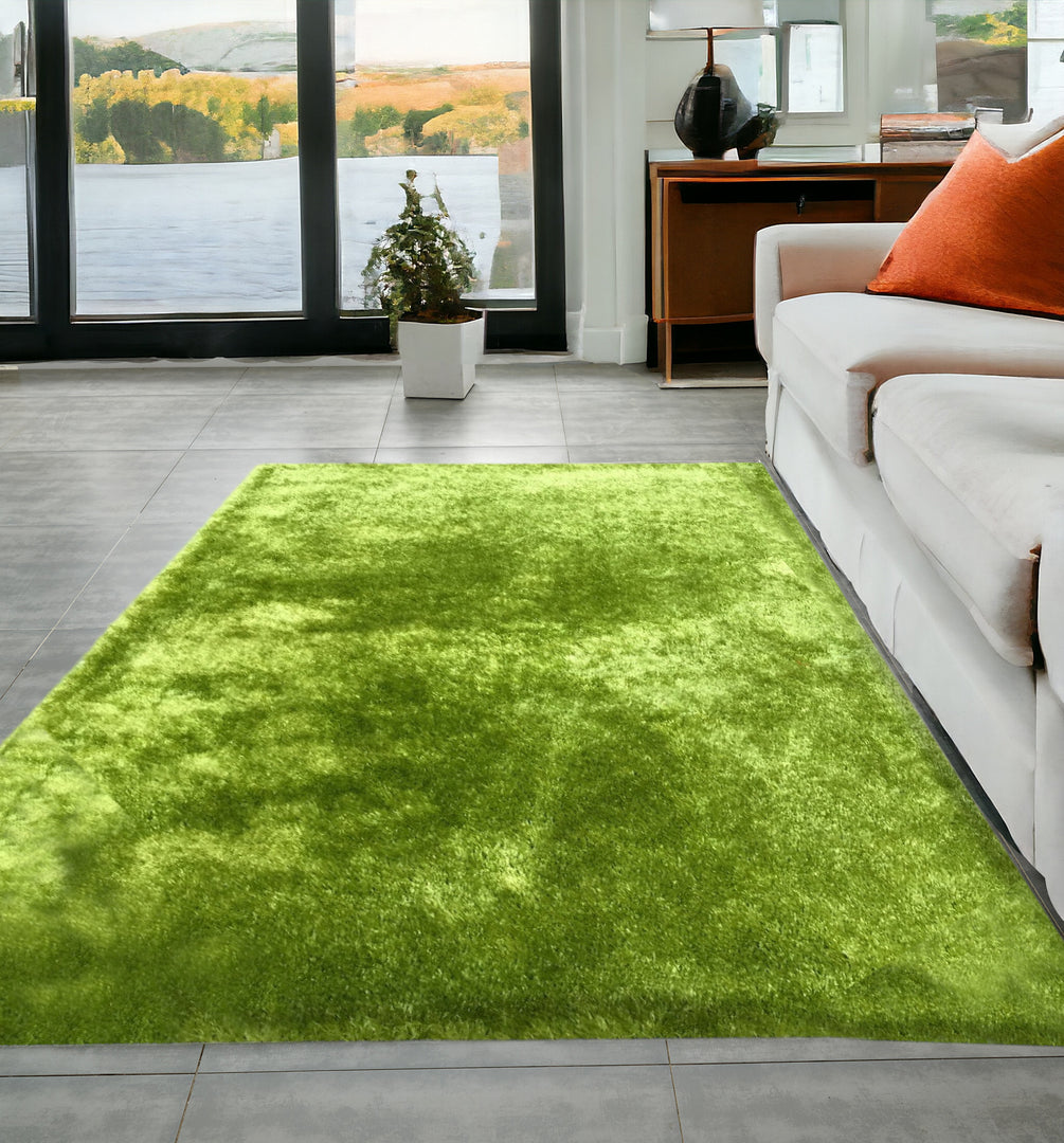 5' X 7' Lime Green Shag Hand Tufted Area Rug