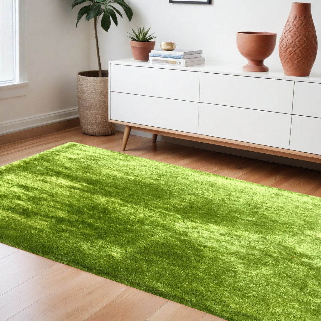 5' X 7' Lime Green Shag Hand Tufted Area Rug