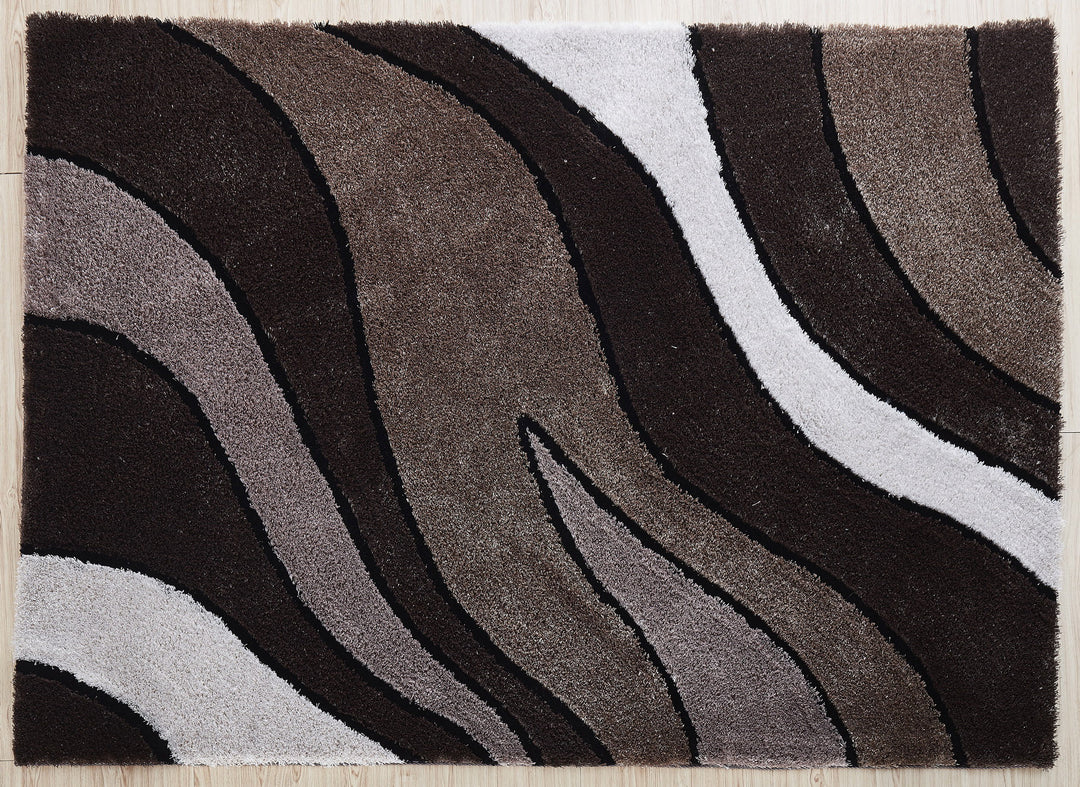 2' X 3' Brown and White Shag Hand Tufted Area Rug