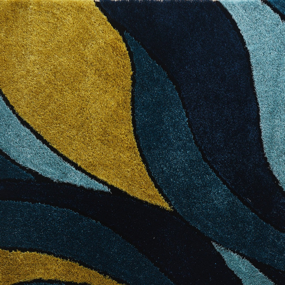 2' X 3' Blue and Yellow Shag Hand Tufted Area Rug