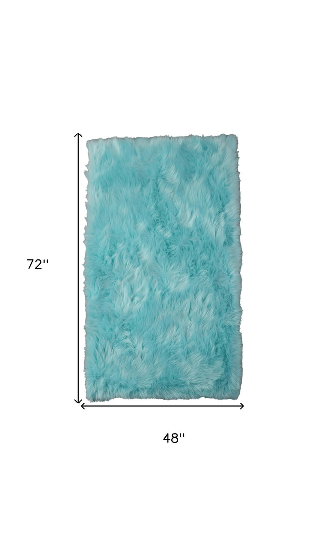 4' X 6' Turquoise Faux Sheepskin Shag Washable Area Rug