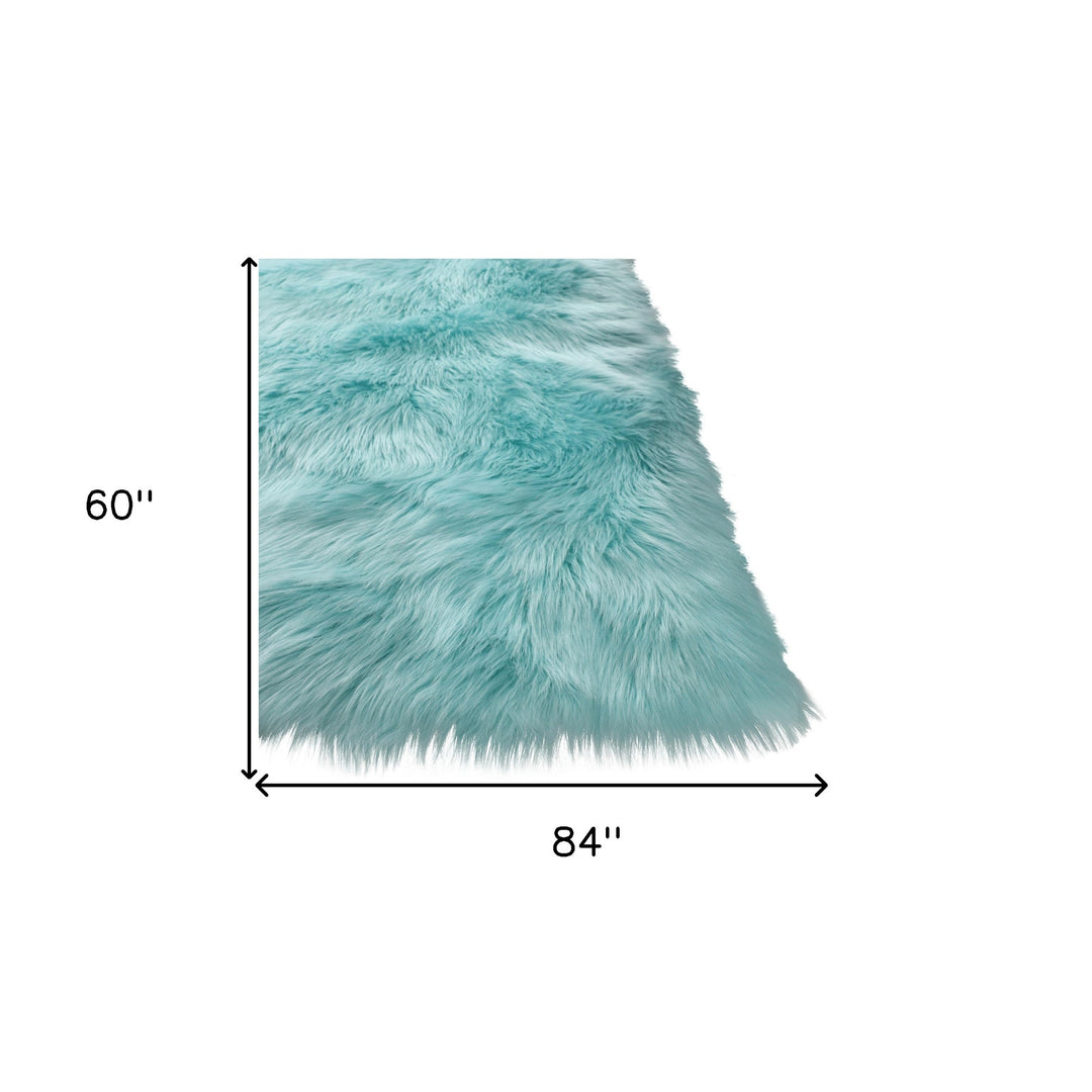 4' X 6' Turquoise Faux Sheepskin Shag Washable Area Rug