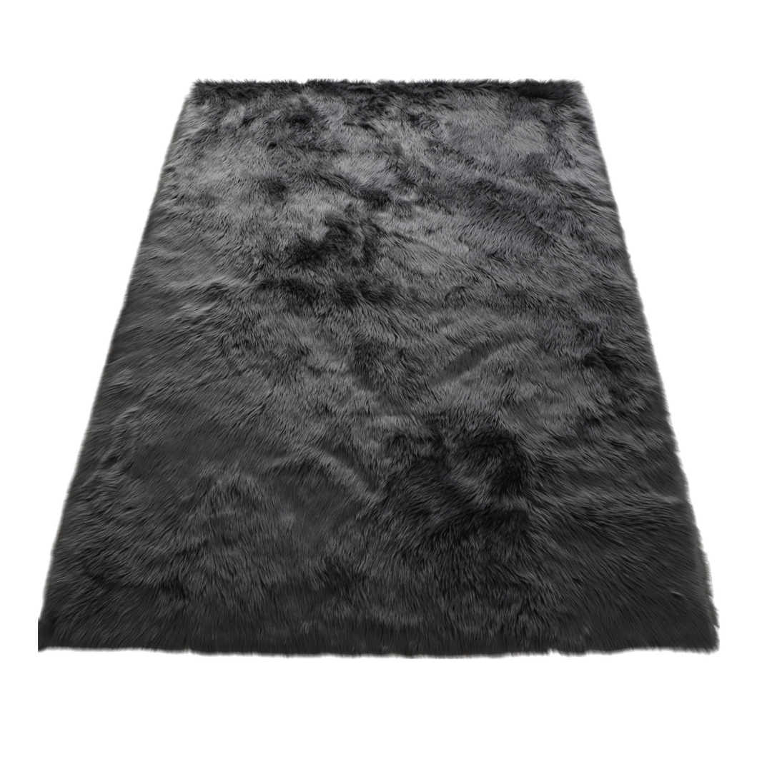 3' X 5' Gray Faux Sheepskin Washable Area Rug