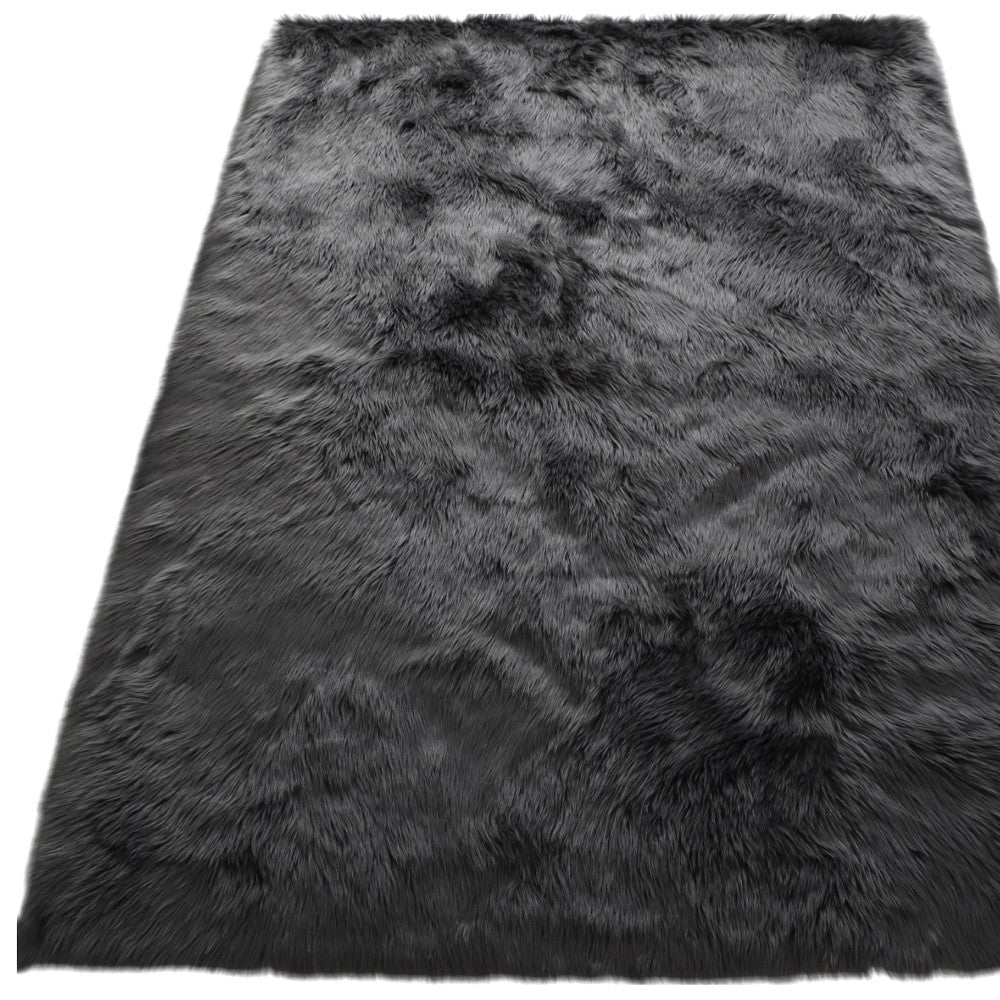 3' X 5' Gray Faux Sheepskin Washable Area Rug