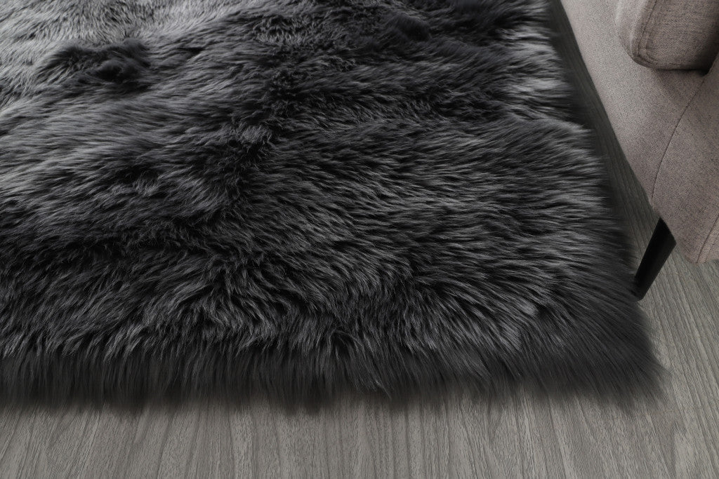 3' X 5' Gray Faux Sheepskin Washable Area Rug