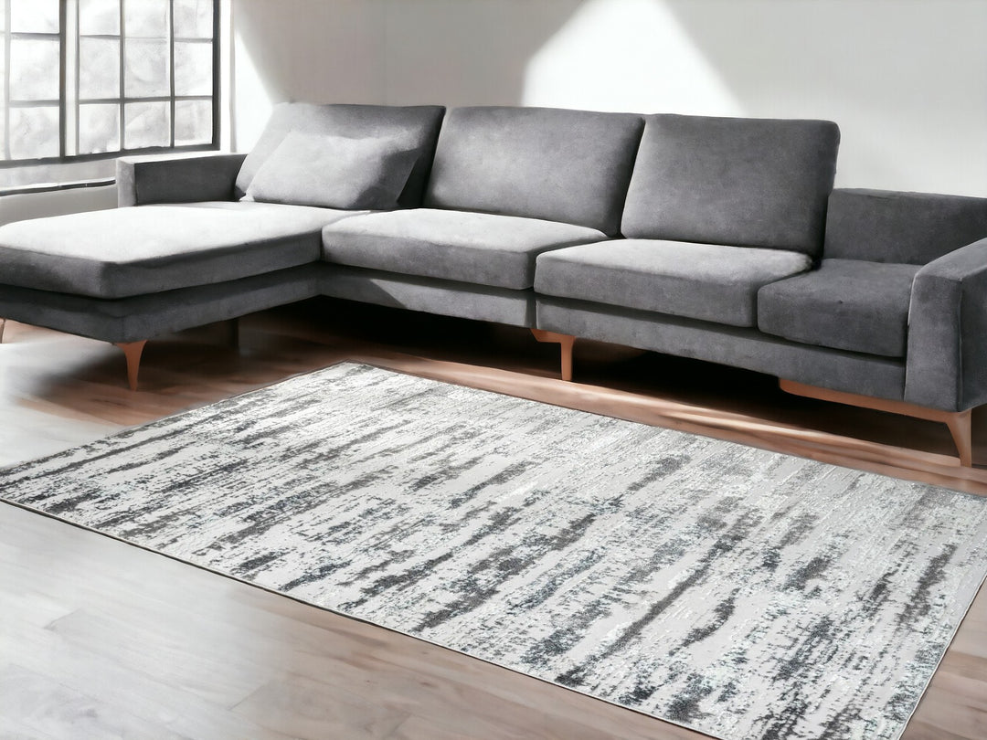 5' X 8' Black and Silver Abstract Washable Non Skid Area Rug