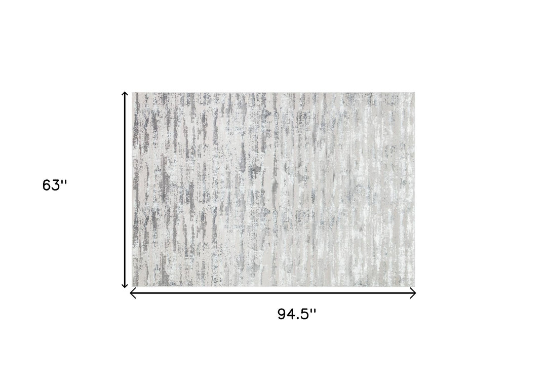 5' X 8' Black and Silver Abstract Washable Non Skid Area Rug